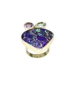 Purple Mojave Tourquoise Ring with Faceted Blue Topaz and Amethyst Stones Made with 925 Sterling Silver Allergy free Material in Us Size 8