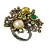 Designer's made ring with muti natural gemstones with 18k and Rhodium plated in size 7.