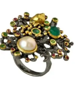 Designers Made Ring with Muti Natural Gemstones with 18k and Rhodium Plated in Size 7