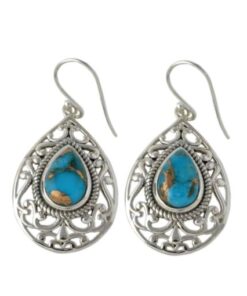 Blue Mojave Turquoise earrings with beautiful hand filigree work on 925 sterling silver allergy-free.