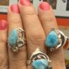 Larimar and Blue Topaz gemstone rings enhanced with Delphine made by hand with 925 sterling silver which is allergy-free and skin-friendly.