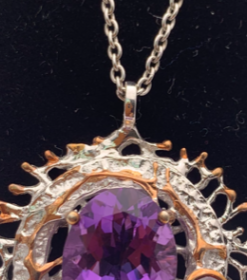 High Quality Amethyst Gemstone Pendant. Mounted with 925 Sterling Silver and touch of Copper. Nickel-free and Skin-friendly material.