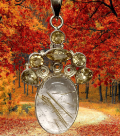 Rutilated Quartz with Citrine gemstones Pendant. Handmade with 925 Sterling silver material. Nickel-free and allergy-free.