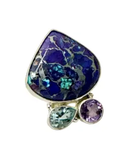 Purple Mojave Tourquoise Ring with Faceted Blue Topaz and Amethyst Stones Made with 925 Sterling Silver Allergy free Material in Us Size 8