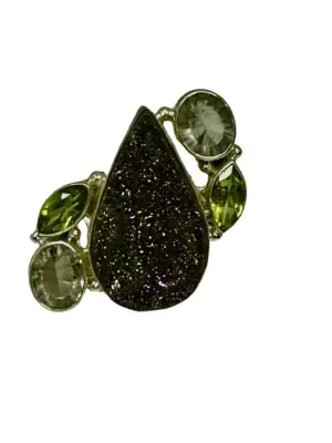 Purple Druzy Ring with Peridot and Green Amethyst Ring Made with 925 Sterling Silver Allergy free Material in Us Size 8
