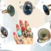 Unusual Natural Gemstones Rings. Made with .925 sterling silver, allergy-free in comfortable adjustable band.