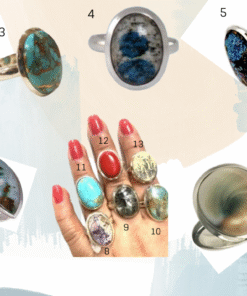 Assorted natural Gemstones Rings. 925 Sterling Silver - comfortable hidden adjustable band. Quality Bezel-Setting - Allergy Free.