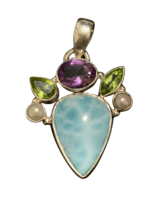 Incredible Designers Made Larimar Pendant with Amethyst and Peridot Natural Gemstones and Pearls